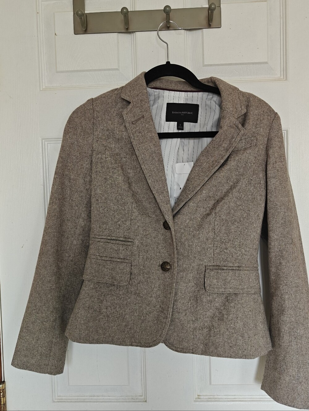 NWT Banana Republic Women's Tan Tweed Wool Blazer Jacket, Size 0 - Picture 2 of 9